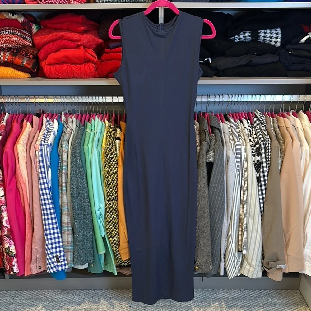 Unbranded navy sleeveless ribbed back zipper closure midi dress size S
